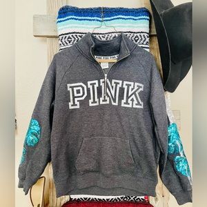 Pink Victoria Secret Pullover Gray with Sequin Sleeves